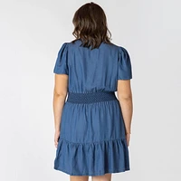 Devoted Taille Plus Femme mini robe en denim à manches courtes Mini robe en denim