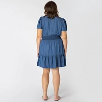 Devoted Taille Plus Femme mini robe en denim à manches courtes Mini robe en denim