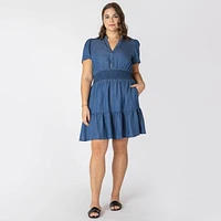 Devoted Taille Plus Femme mini robe en denim à manches courtes Mini robe en denim