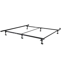 CorLiving Adjustable Queen to King Durable Black Metal Bed Frame with Locking Wheels - Box Spring Required