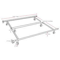 CorLiving Adjustable Queen to King Durable Black Metal Bed Frame with Locking Wheels - Box Spring Required