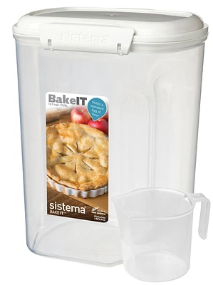 Sistema Bake IT Sugar Storage Container with Measuring Cup, 13.7 Cup, 3.25 L, Clear/White