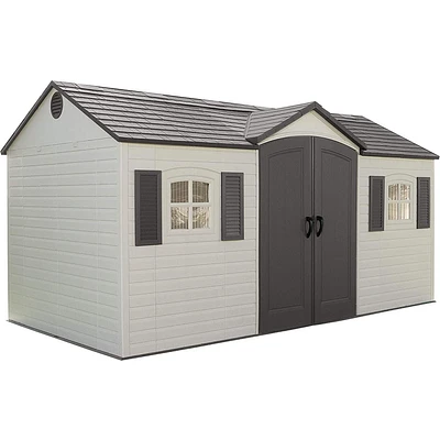 LIFETIME 8' X 15' Outdoor Storage Shed with Shutters, Windows, and Skylights