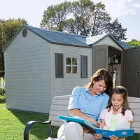 LIFETIME 8' X 15' Outdoor Storage Shed with Shutters, Windows, and Skylights