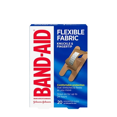 BAND-AID® Brand Flexible Fabric Knuckle and Fingertip Adhesive Bandages, for Wound Care, Assorted Sizes, 20 Count, 20 Count, Assorted Sizes