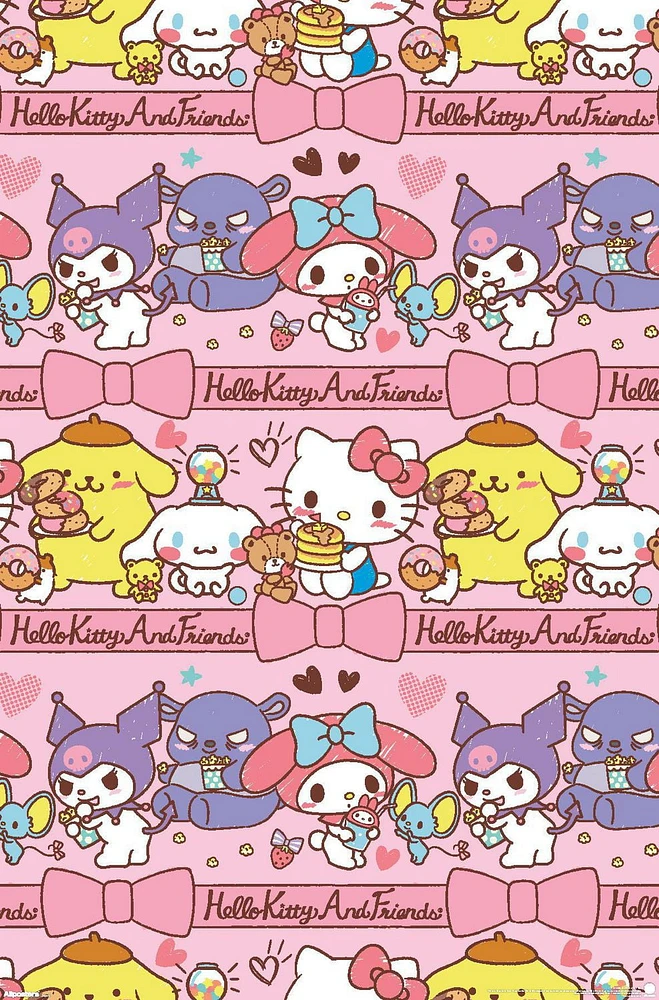 Hello Kitty and Friends: 25 Snack Time - Collage Wall Poster, 14.725" x 22.375" Framed