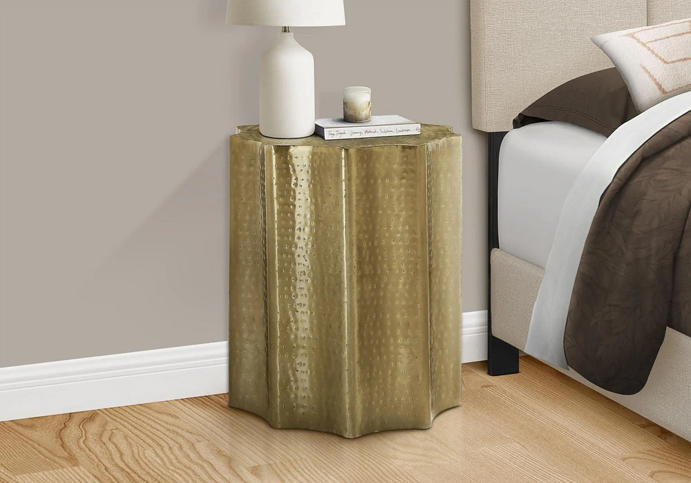 Monarch Specialties Accent Table, Drum, Side, End, Nightstand, Lamp, Living Room, Bedroom, Gold Metal, Contemporary, Modern