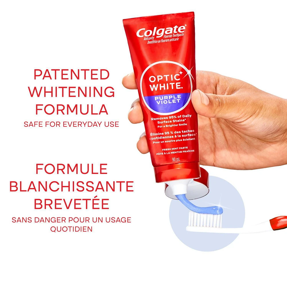 Dentifrice Colgate Optic White Violet pour le blanchiment des dents, pâte à la menthe, 90 mL TP COL OW Violet 90mL