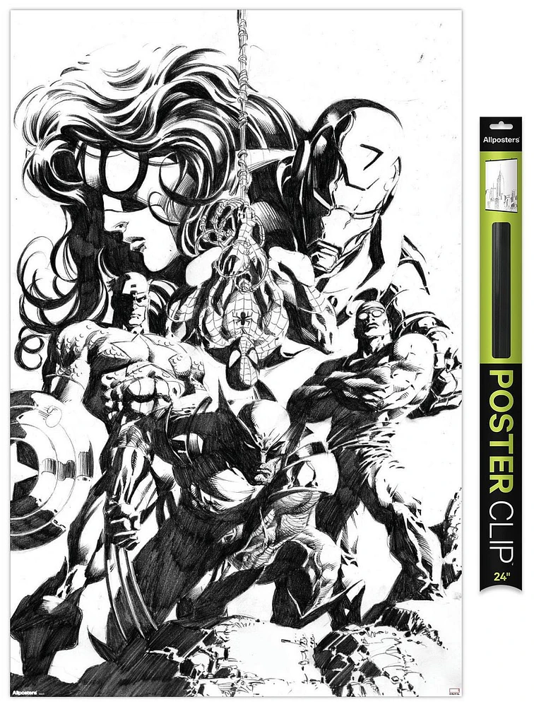 Marvel Sketch - Group Wall Poster, 14.725" x 22.375" Framed