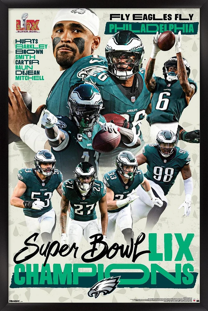 NFL Philadelphia Eagles - Super Bowl LIX Champions Wall Poster, 22.375" x 34" Framed