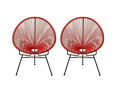 Plata Import Acapulco Chair in Red, Wire Lounge Chair, Plastic Lounge Chair, Beach Lounge Chair, Indoor-Outdoor Lounge Chair, Patio Lounge Chair, Oval Lounge Chair  - Set 2