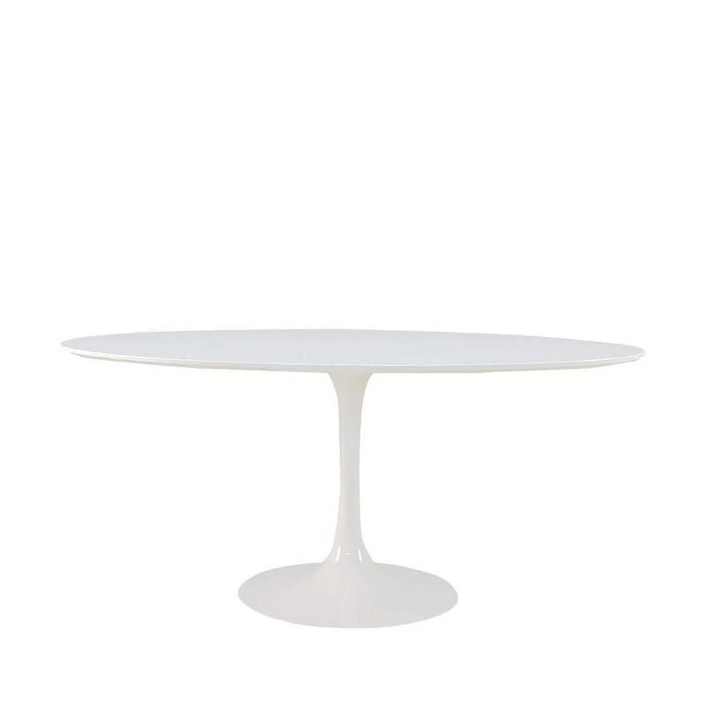 Plata Import Oval Shiny MDF Table in White, White MDF Table, Aluminum Table, White Table with Aluminum Base, Oval Table with semi-glossy finish, White Oval Table 66"