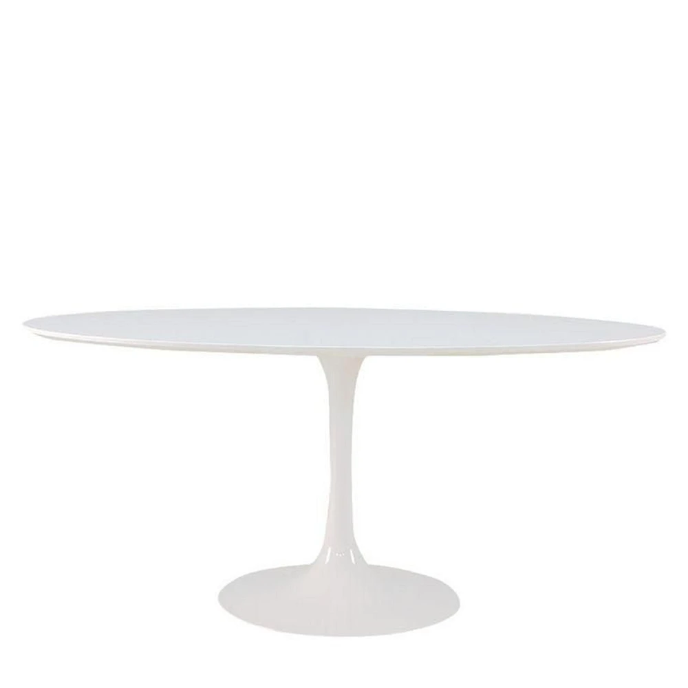 Plata Import Oval Shiny MDF Table in White, White MDF Table, Aluminum Table, White Table with Aluminum Base, Oval Table with semi-glossy finish, White Oval Table 66"