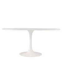 Plata Import Oval Shiny MDF Table in White, White MDF Table, Aluminum Table, White Table with Aluminum Base, Oval Table with semi-glossy finish, White Oval Table 66"