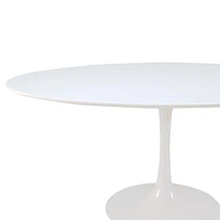 Plata Import Oval Shiny MDF Table in White, White MDF Table, Aluminum Table, White Table with Aluminum Base, Oval Table with semi-glossy finish, White Oval Table 66"