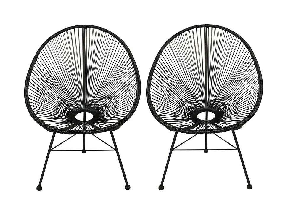 Plata Import Acapulco Chair in Black, Wire Lounge Chair, Plastic Lounge Chair, Beach Lounge Chair, Indoor-Outdoor Lounge Chair, Patio Lounge Chair, Oval Lounge Chair  - Set 2