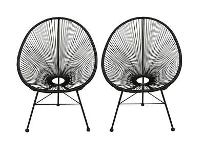 Plata Import Acapulco Chair in Black, Wire Lounge Chair, Plastic Lounge Chair, Beach Lounge Chair, Indoor-Outdoor Lounge Chair, Patio Lounge Chair, Oval Lounge Chair  - Set 2