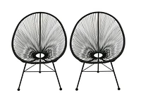 Plata Import Acapulco Chair in Black, Wire Lounge Chair, Plastic Lounge Chair, Beach Lounge Chair, Indoor-Outdoor Lounge Chair, Patio Lounge Chair, Oval Lounge Chair  - Set 2