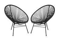 Plata Import Acapulco Chair in Black, Wire Lounge Chair, Plastic Lounge Chair, Beach Lounge Chair, Indoor-Outdoor Lounge Chair, Patio Lounge Chair, Oval Lounge Chair  - Set 2