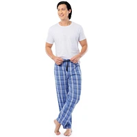 Fruit of the Loom Men's Sueded Jersey Cotton Sleep Pants. light blue plaid