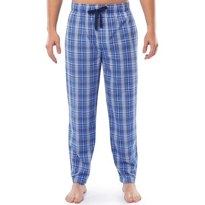 Fruit of the Loom Men's Sueded Jersey Cotton Sleep Pants. light blue plaid