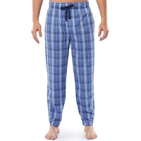 Fruit of the Loom Men's Sueded Jersey Cotton Sleep Pants. light blue plaid