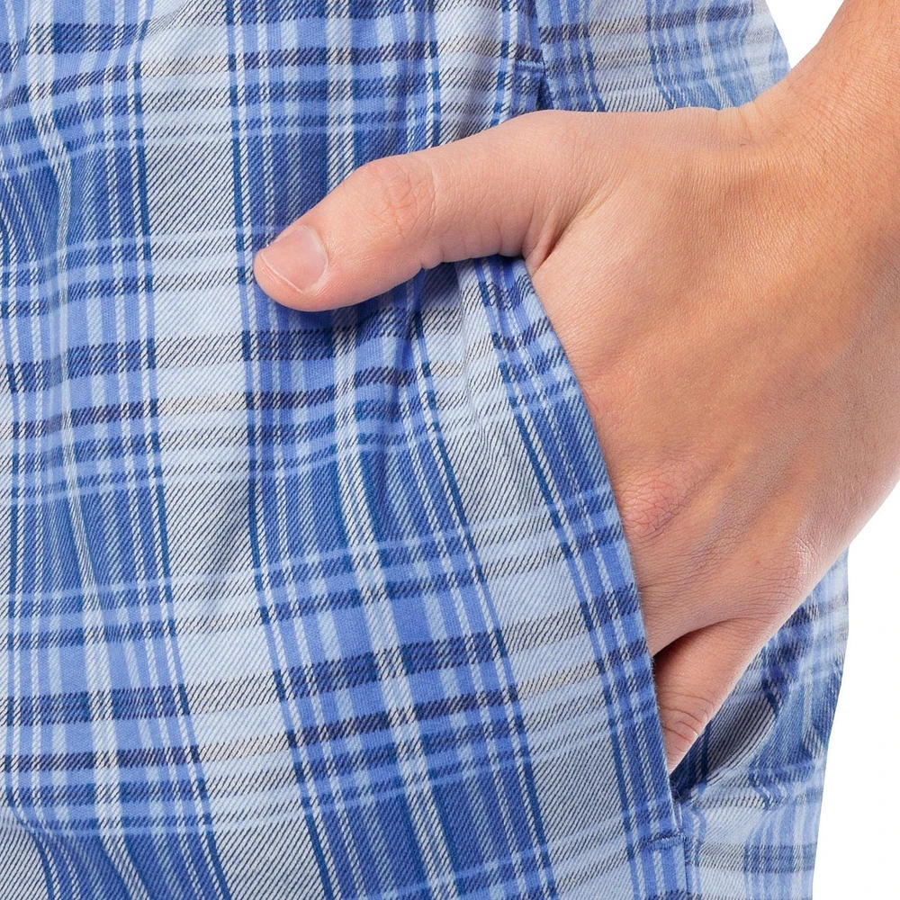 Fruit of the Loom Men's Sueded Jersey Cotton Sleep Pants. light blue plaid