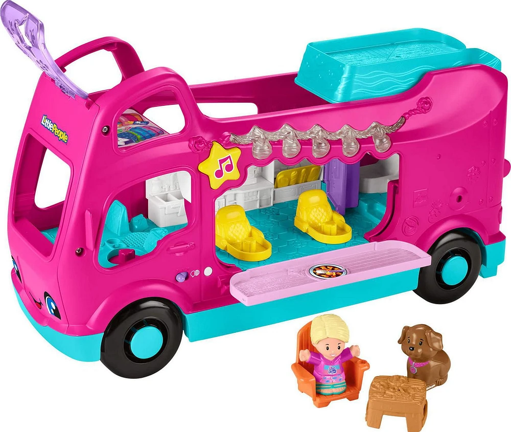 Fisher-Price Little People Barbie Little Dreamcamper RV Playset with Music Lights & 2 Figures, Multilanguage Version, Ages 1 1/2 - 5Y