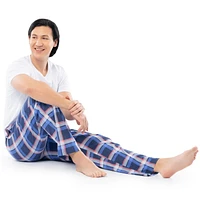 Pantalon de nuit en jersey de coton suédé pour hommes Fruit of the Loom, plaid bleu
