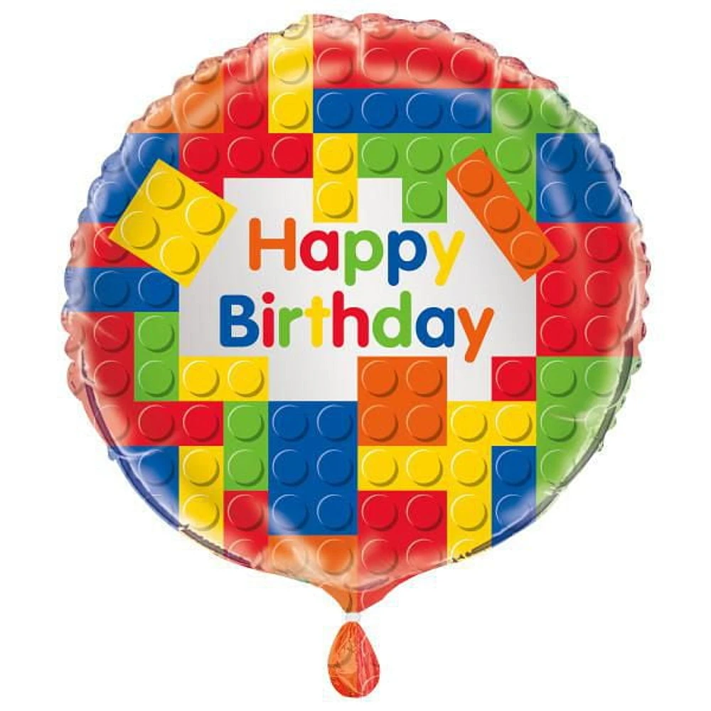 Building Blocks Birthday Round Foil Balloon 18"