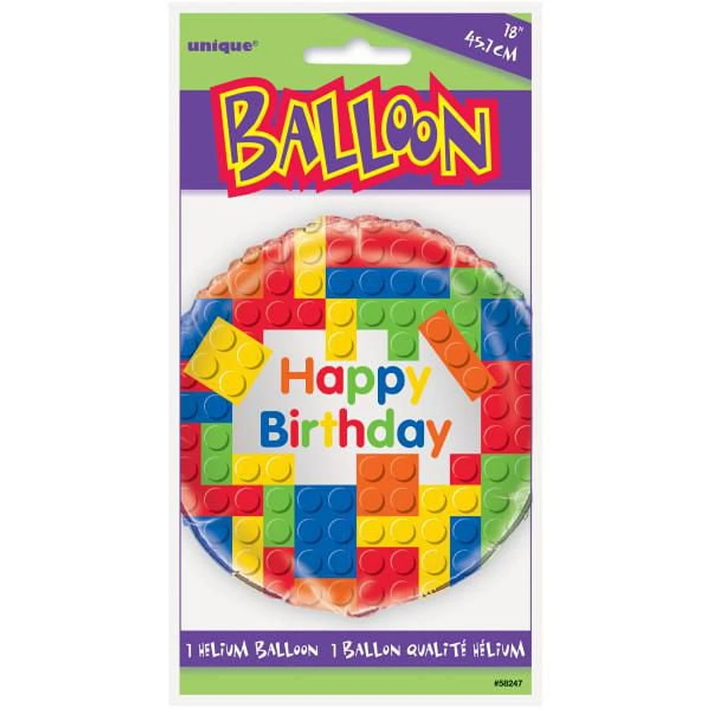 Building Blocks Birthday Round Foil Balloon 18"