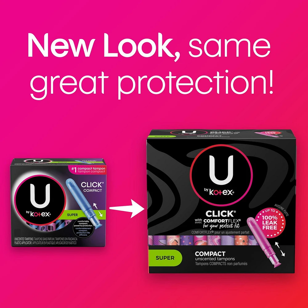 U by Kotex Tampons Multipack Compacts Click Régulier/super/super Plus, Non Parfumés 30 Unités