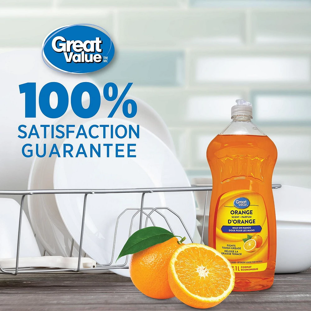 Great Value Orange Scented Dishwashing Liquid, 1 L