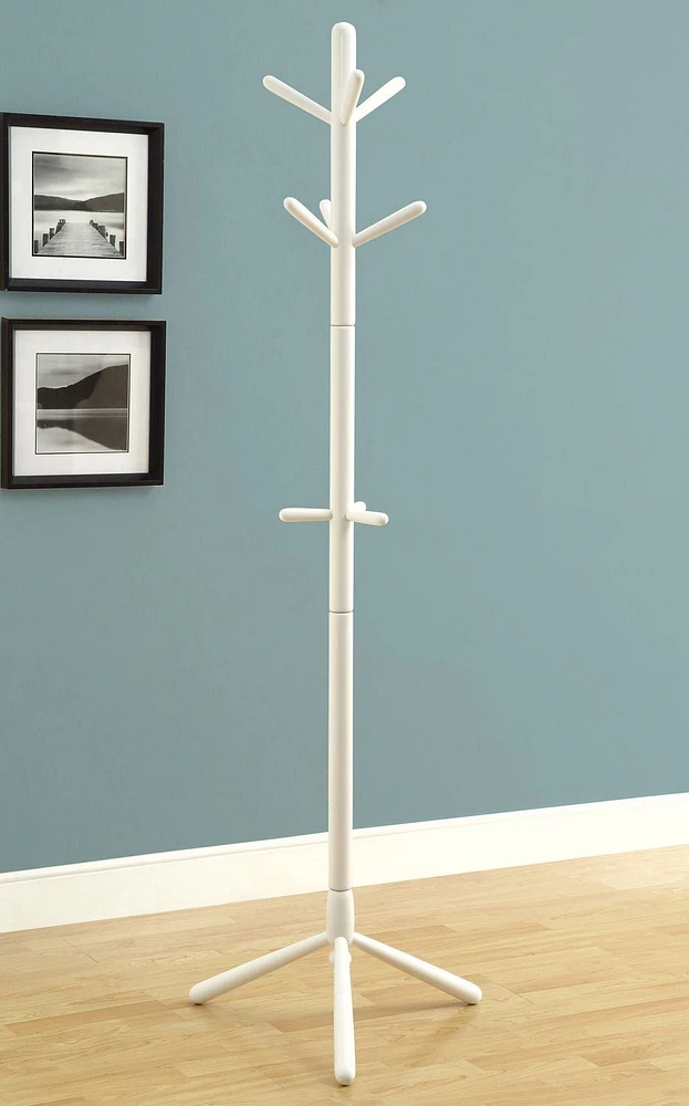 Monarch Specialties Coat Rack, Hall Tree, Free Standing, 9 Hooks, Entryway, 69"h, Bedroom, Wood, White, Contemporary, Modern