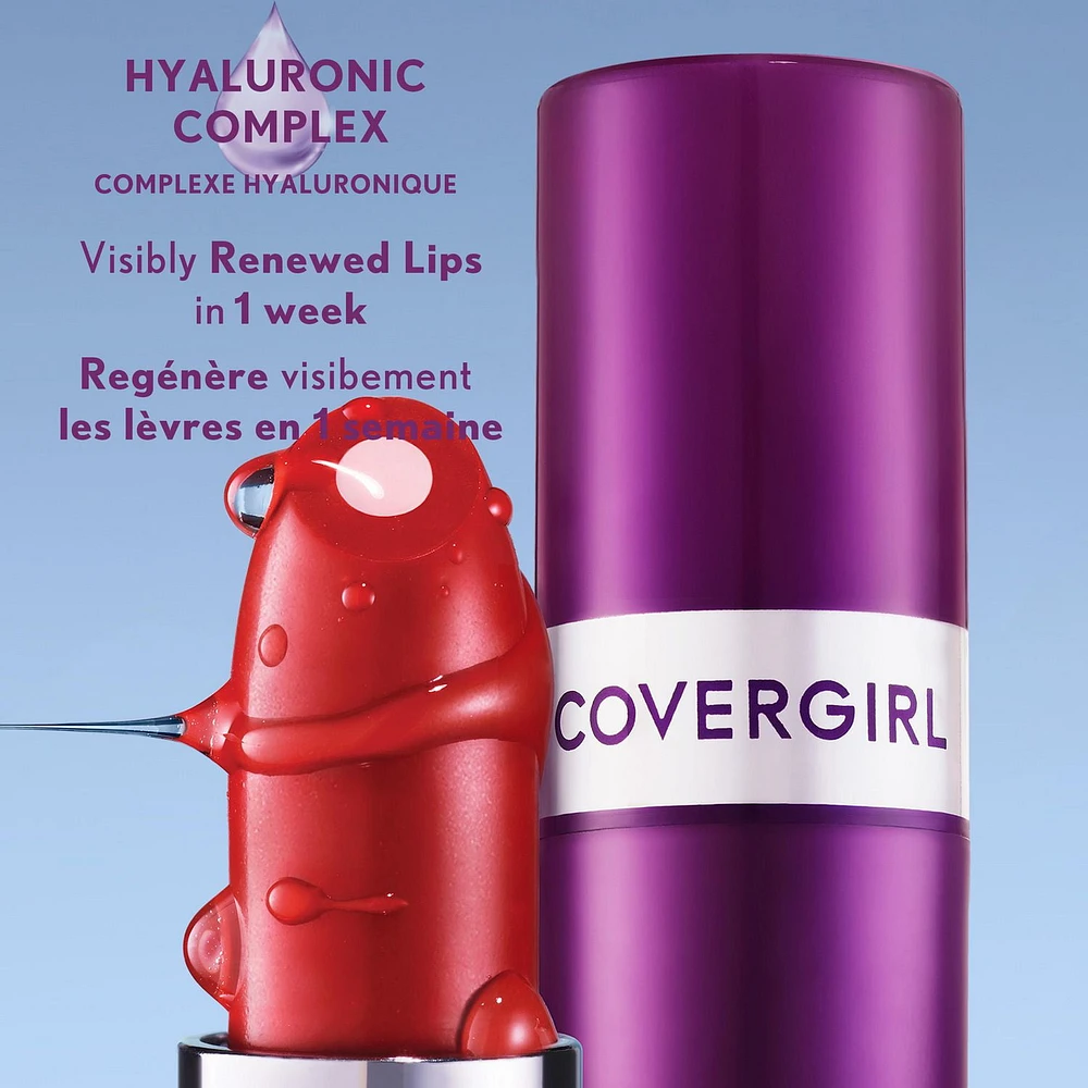 COVERGIRL Simply Ageless Moisture Renew Core Lipstick Infused with Hyaluronic Complex, Coconut Oil & Vitamin E, 4.2g with hyaluronic acid