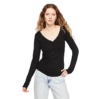 No Boundaries Women's Snap Henley