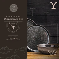 Yellowstone 12-Piece Ceramic Dinnerware Set, Rip Collection, Dinnerware