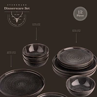 Yellowstone 12-Piece Ceramic Dinnerware Set, Rip Collection, Dinnerware