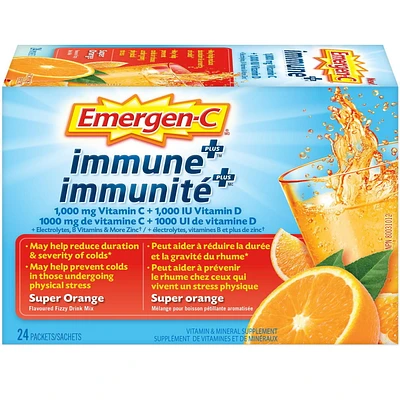 Emergen-c Emergen-c Super Orange Immune+ (24 Count), 1000mg Vitamin C/B Vitamins Mineral Supplement 12 Count, 24 packets