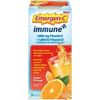 Emergen-c Emergen-c Super Orange Immune+ (24 Count), 1000mg Vitamin C/B Vitamins Mineral Supplement 12 Count, 24 packets