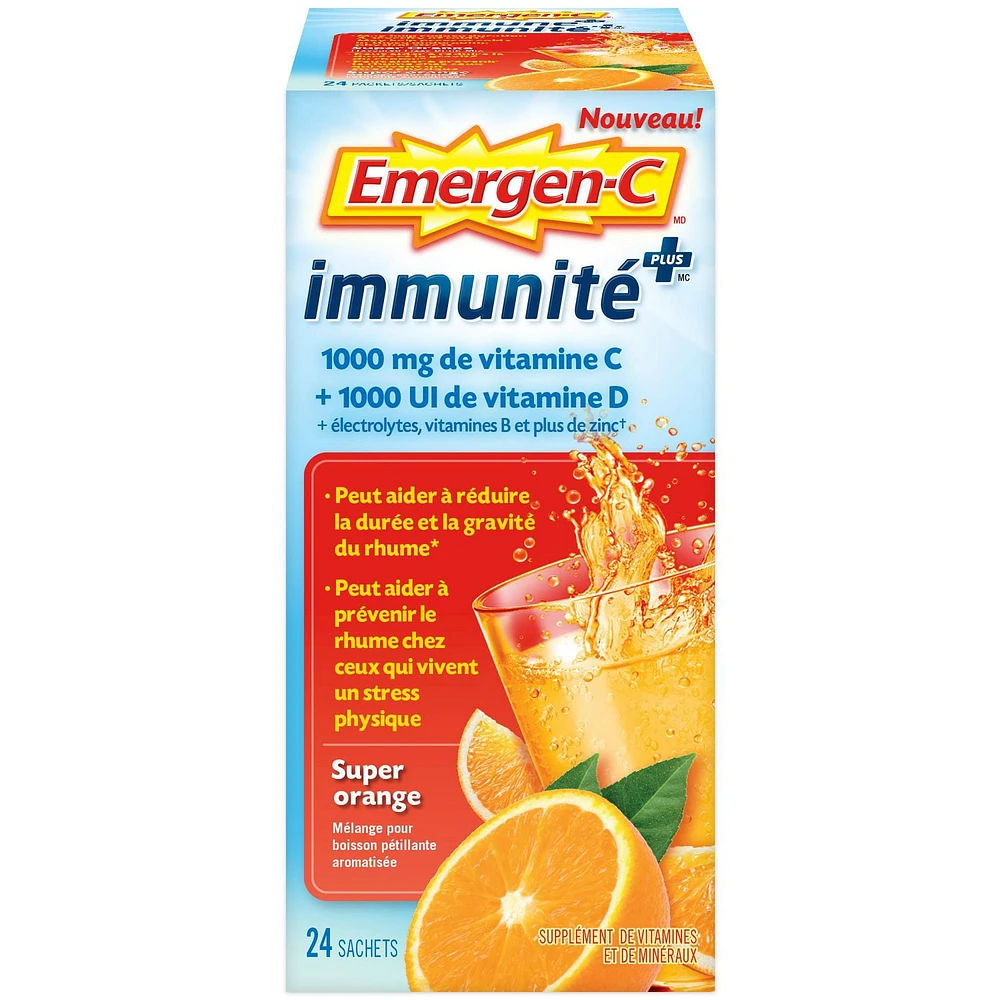 Emergen-c Emergen-c Super Orange Immune+ (24 Count), 1000mg Vitamin C/B Vitamins Mineral Supplement 12 Count, 24 packets