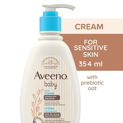 Aveeno Baby Daily Moisturizing Cream, Lightly Scented, Shea Butter, Coconut Oil, Prebiotic Oat, Hypoallergenic, 354 mL