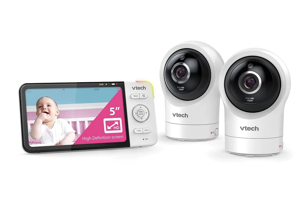 VTech RM5764-2HD Smart Wi-Fi Video Baby Monitor with 5” display and 1080p HD 360 degree Panoramic Viewing Pan & Tilt Camera, White, RM5764-2HD