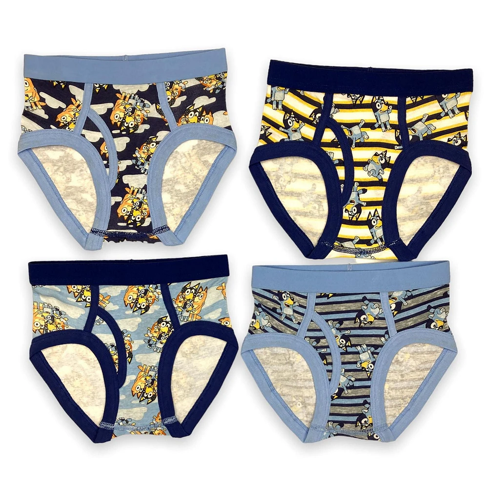 Bluey Slip garçon. Ces sous-vêtements pour petits garçons sont livrés dans un pack de 4 et ont une bande elastique à la taille et autour de la jambe et Tailles 2T à 4T