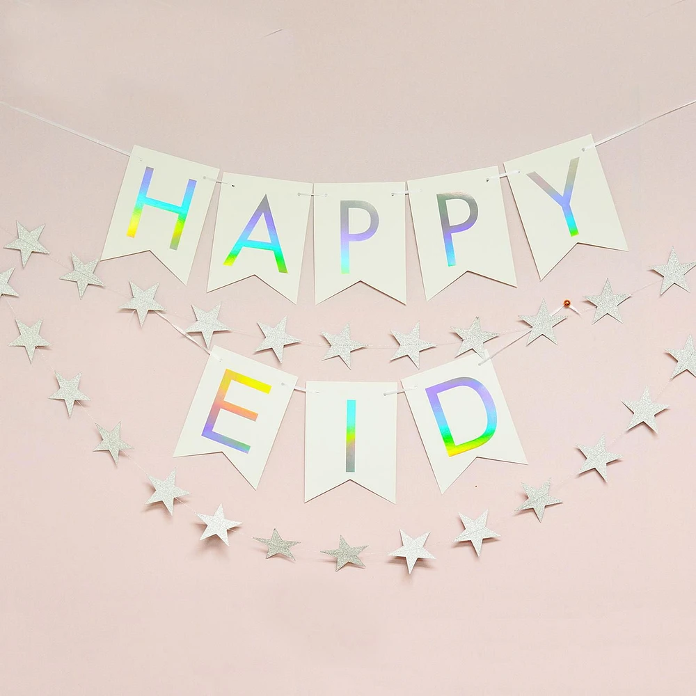 modernEID Happy Eid holographic foil pennant banner