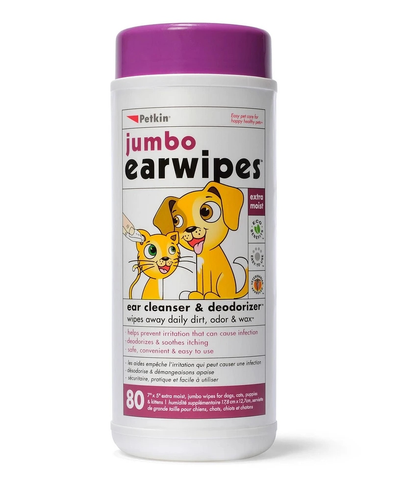 Petkin Jumbo Earwipes - 80ct, Jumbo Earwipes keep your pet's ears clean and healthy the easy way.