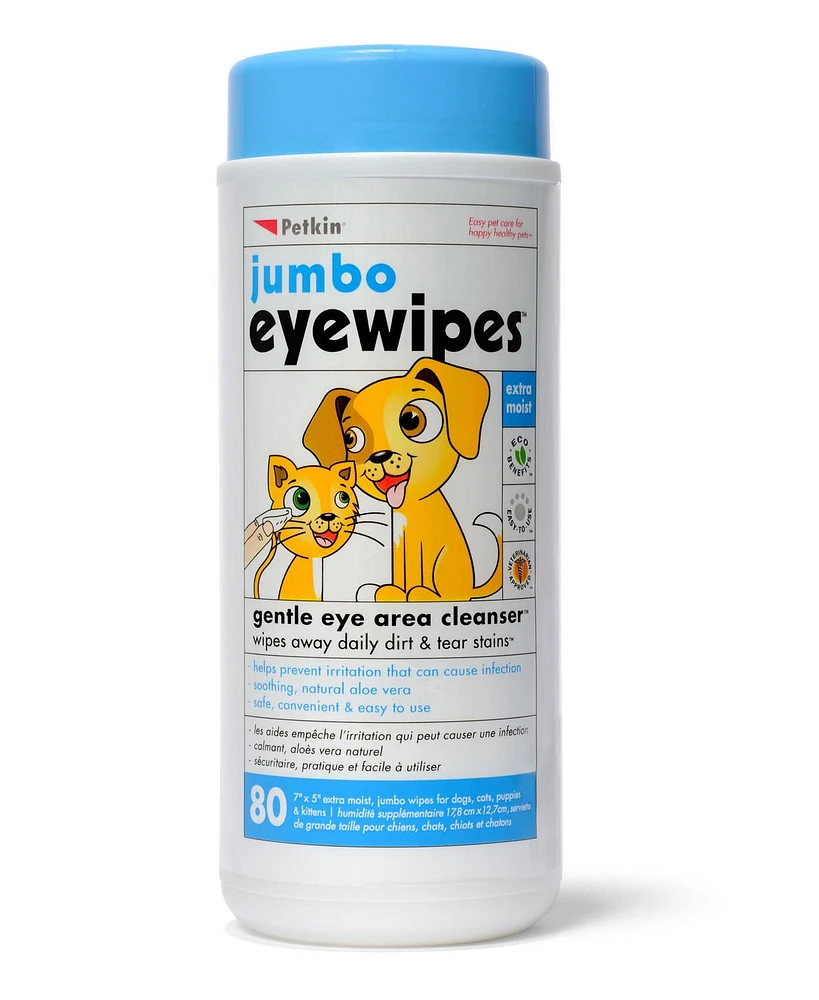 Petkin Jumbo Eyewipes - 80ct, Keep your pets eye area clean the easy way with Jumbo EyeWipes.