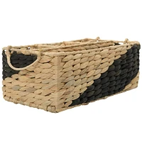 Zenna Home Rectangular Decorative Storage Basket with Dividers, Made of Handwoven Water Hyacinth, in Black and Natural