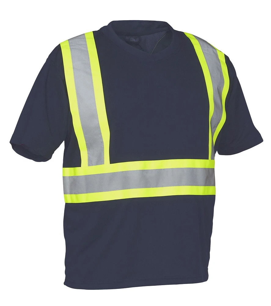 Forcefield Hi Vis V-Neck Short Sleeve Safety Tee Shirt, Size: M - 2XL