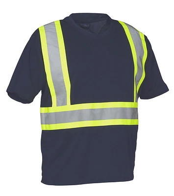 Forcefield Hi Vis V-Neck Short Sleeve Safety Tee Shirt, Size: M - 2XL